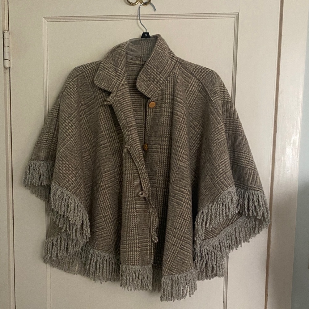 Plaid Fringe Wool Women's Shawl Coat